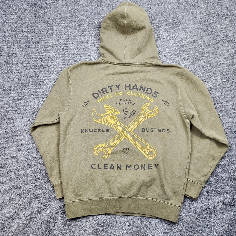 Troll Co Hoodie Sweatshirt‎ Mens Small Green Dirty Hands Clean Money Graphic